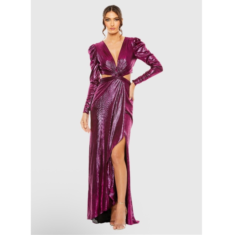 NWT IEENA MAC DUGGAL  Princess Sleeve Cut‎ Out Metallic Gown 27060 Sz 4 $498